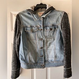 Mossimo Hooded Denim Jacket Womens XXL Knit Sleeves